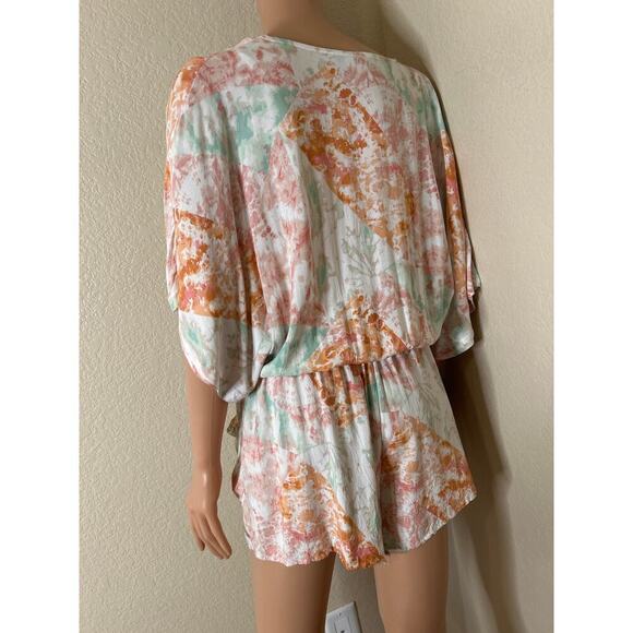 Anthropologie Fate Tie-Dye Kimono Sleeve Wrap Romper SZ M Pastel Multicolor - Picture 10 of 10